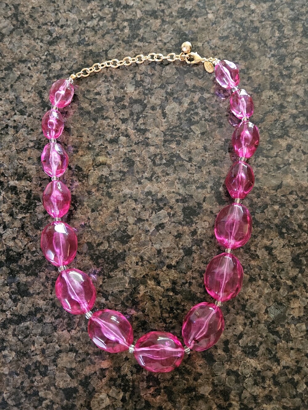 Joan Rivers Textured Marbled Hot Pink Beaded Necklace with Gold-Tone Chain 21"
